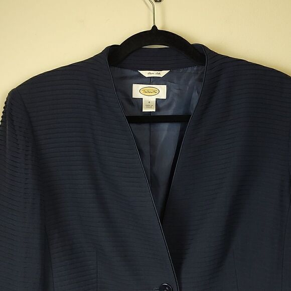 Talbot's Silk Mini Shutter Pleat Collarless Blazer/Jacket in Navy Blue Size 8 - Picture 5 of 12